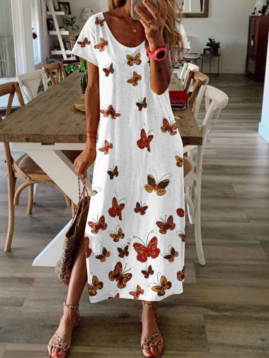 Printed Summer Maxi Dress Crew Neck  Dresses