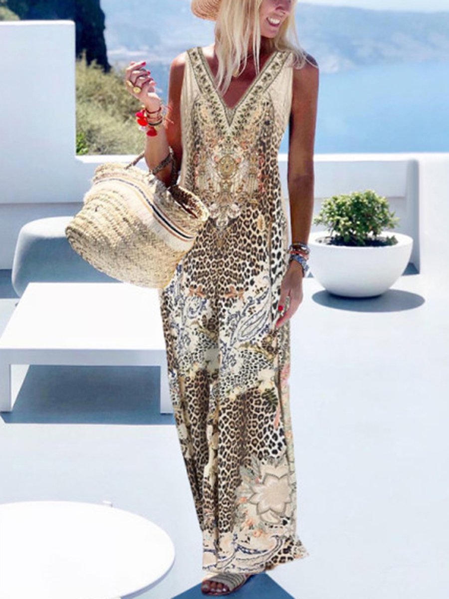 V-Neck Leopard Print Dress