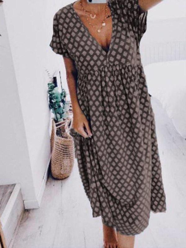 Women's V-neck casual print dress