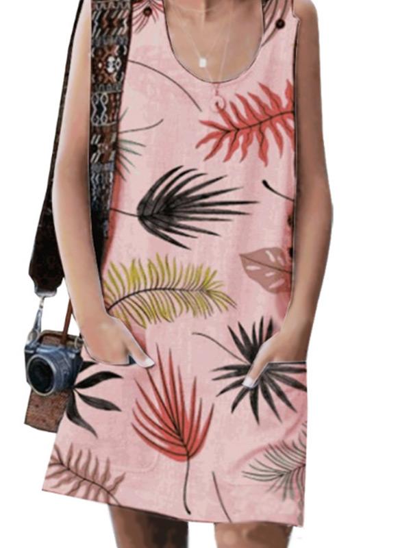 Women's Leaf Print Vest Dress