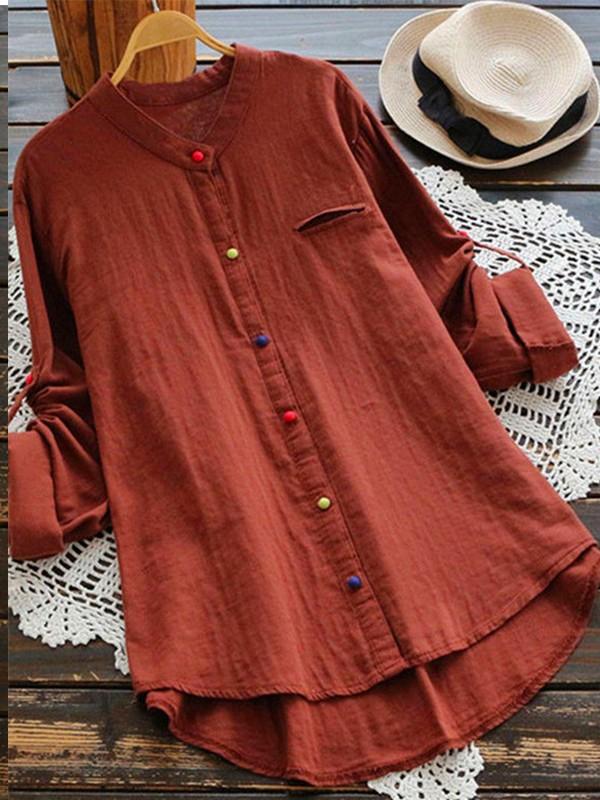 Wild stand collar collar buckle long sleeve shirt