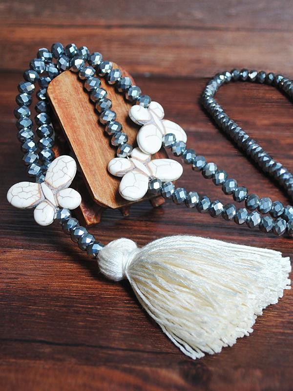 Boho Tassel Handmade Beaded Multicolor Crystal Necklace
