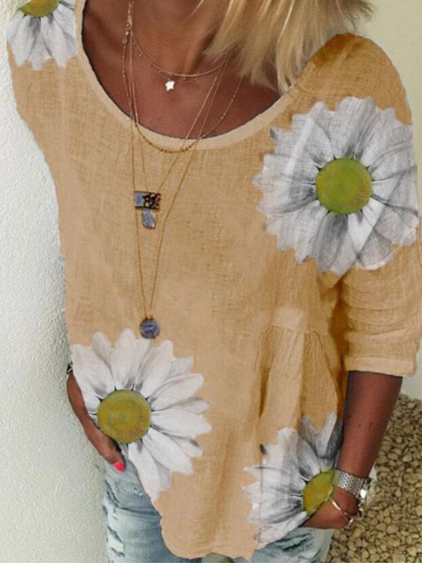 Women's Daisy Print Crew Neck Shirt