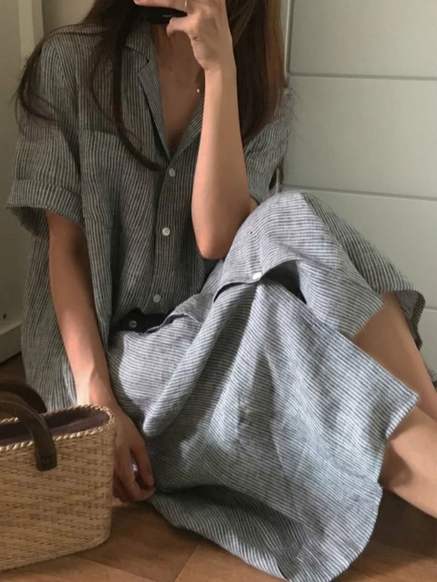 Casual Shirt Striped Short Sleeve Dress