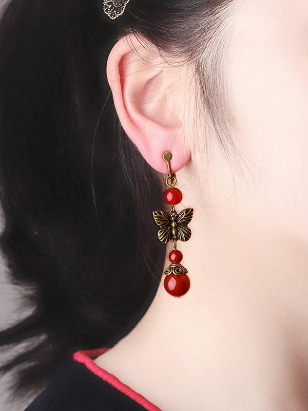Vintage red agate butterfly earrings