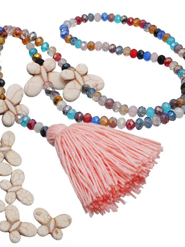 Boho Tassel Handmade Beaded Multicolor Crystal Necklace