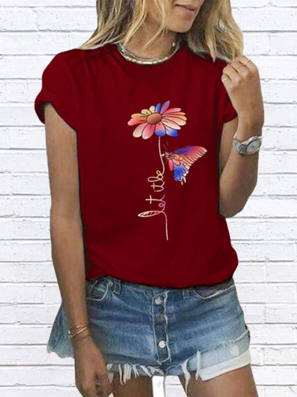 Women's little daisy butterfly print T-shirt