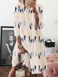 Women's feather print crew neck dress