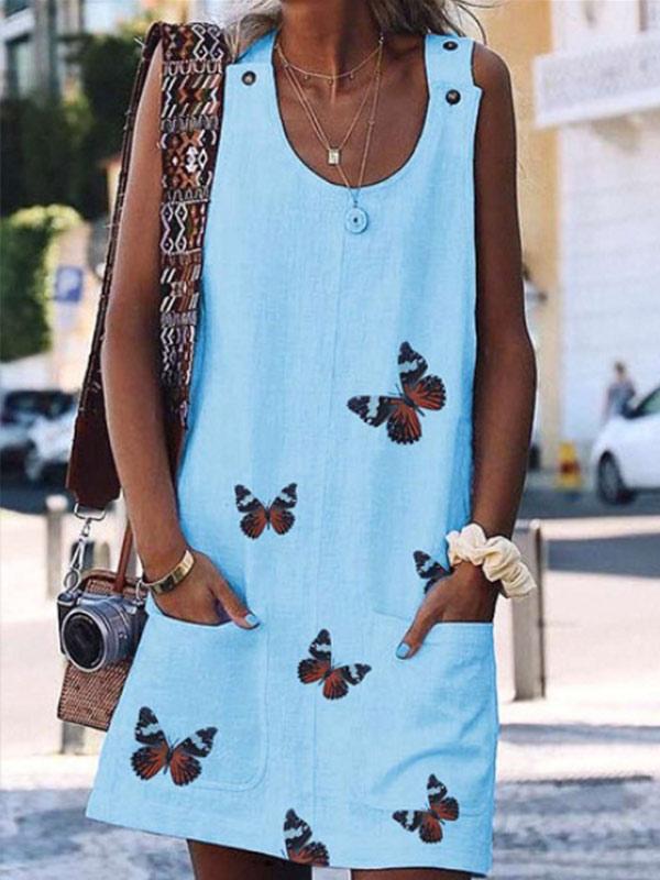 Lady Butterfly Print Sleeveless Dress
