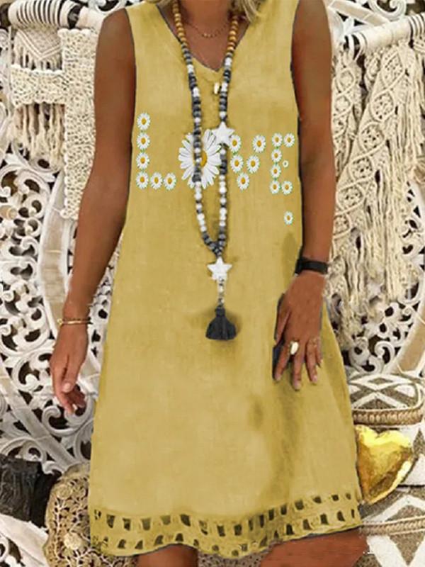 Daisy love print sleeveless V-neck dress