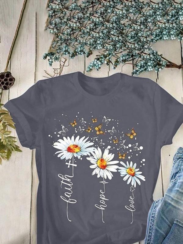 Floral butterfly print T-shirt