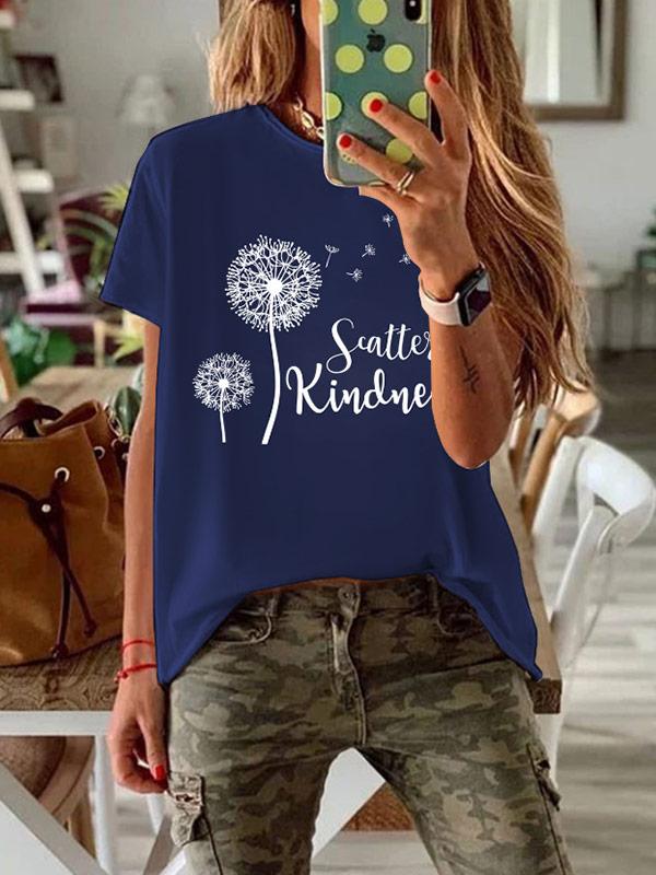 Women's dandelion printed round neck short sleeve T-shirt