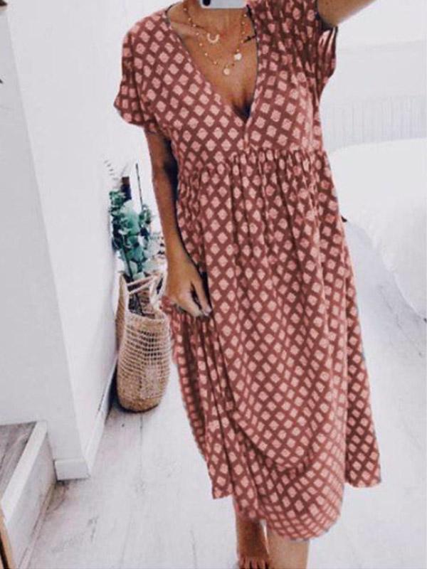 Women's V-neck casual print dress