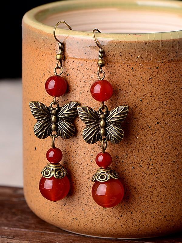 Vintage red agate butterfly earrings