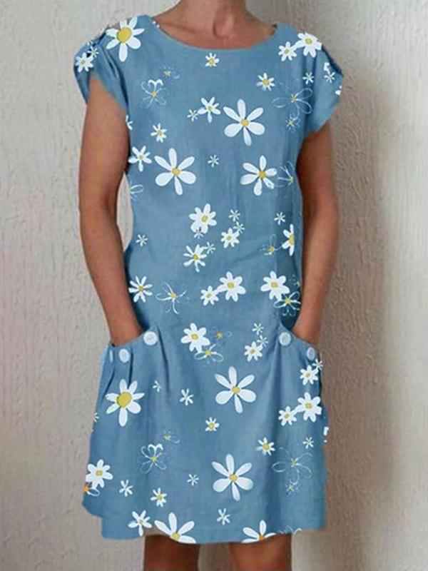 Ladies' Daisy Print Short Sleeve Pocket Dress