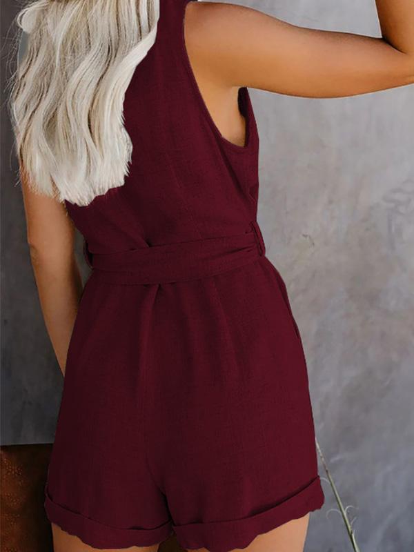 Ladies V-neck lace-up jumpsuit