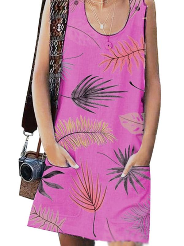 Women's Leaf Print Vest Dress