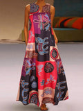 Women's loose vintage tribal print V-neck sleeveless dress