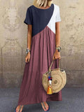 Women's V-neck plus size color matching maxi dress