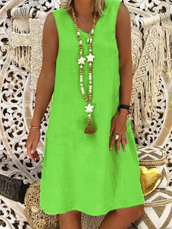 Women's loose cotton and linen sleeveless dress