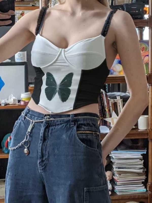 Butterfly print strap tube top