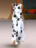 Fashion round neck printed large size sleeveless casual long dress