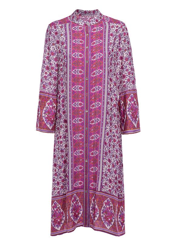 Retro Boho Print Button Down Mini Dress