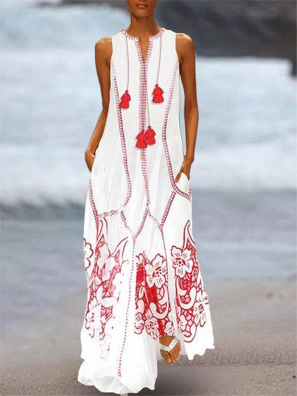 Women's Bohemian Print V-Neck Dress