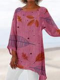 Leaf Print Asymmetrical Hem Tunic Shirt