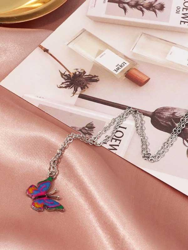 Retro dripping butterfly color necklace
