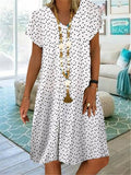 Casual Short Sleeve V-Neck Dim Sum Print Midi Dress