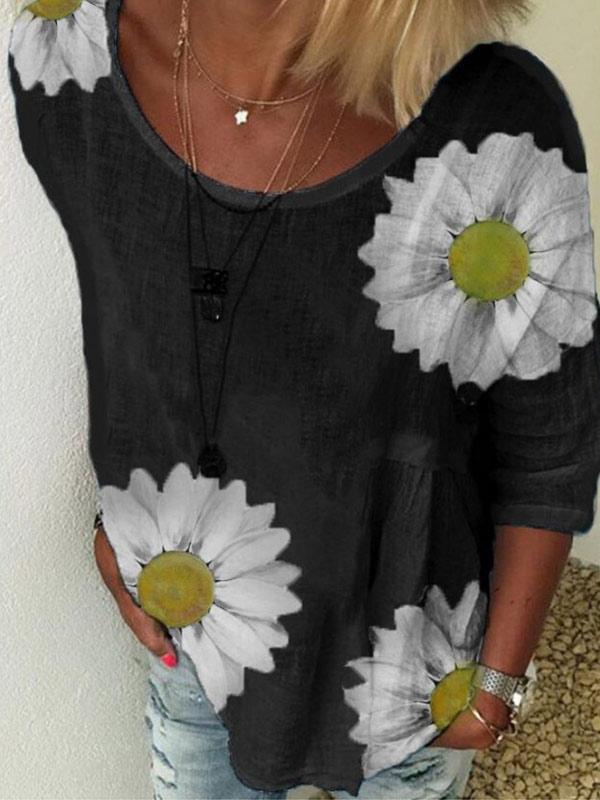 Women's Daisy Print Crew Neck Shirt
