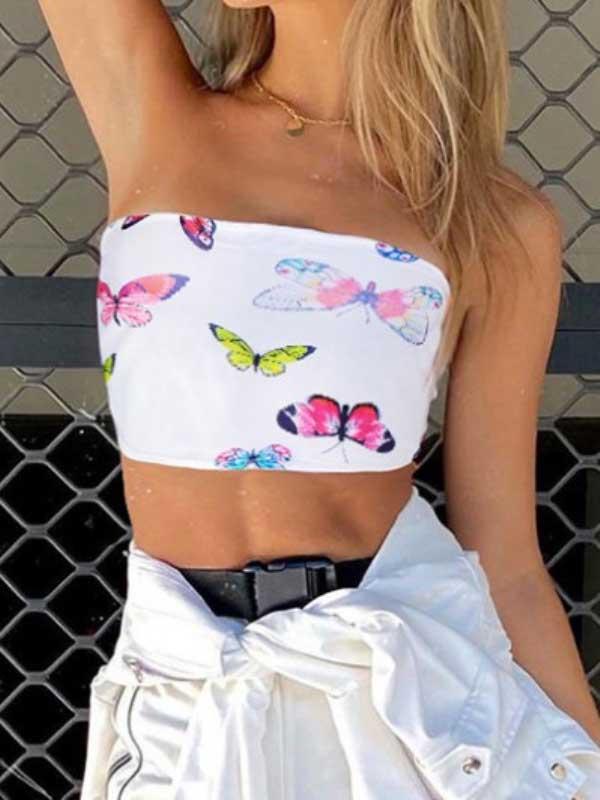 Butterfly print slim tube top