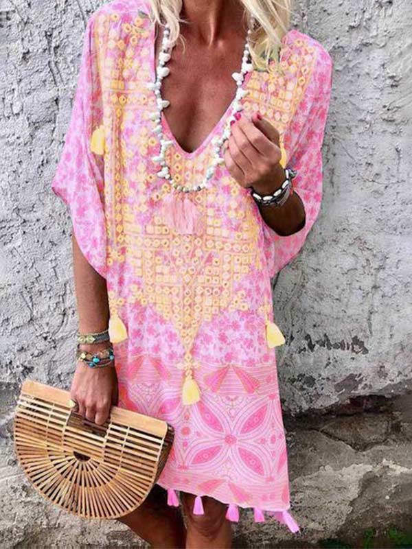 Women's Bohemian V-neck print dress