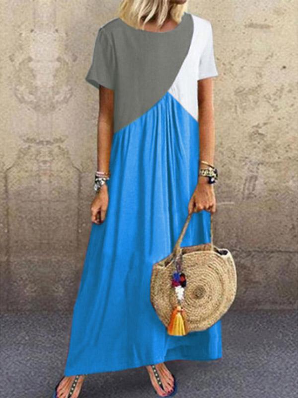 Women's V-neck plus size color matching maxi dress