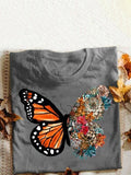Butterfly flower print short sleeve t-shirt