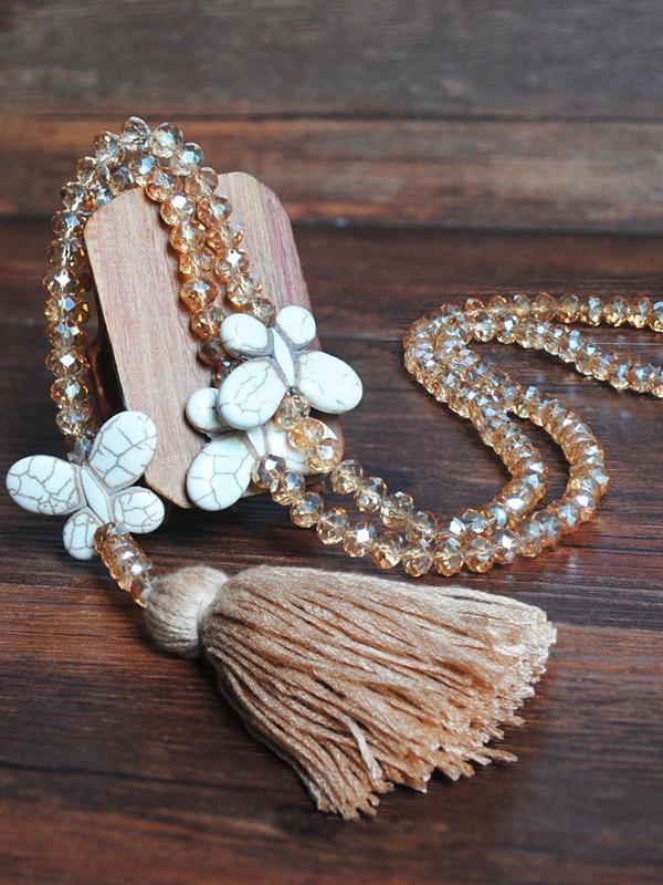 Boho Tassel Handmade Beaded Multicolor Crystal Necklace