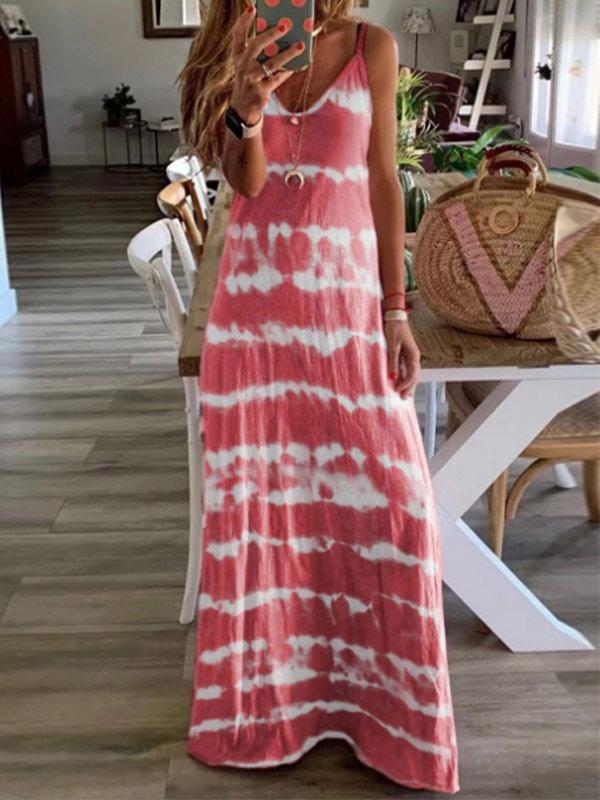Ladies fashion tie-dye suspender dress