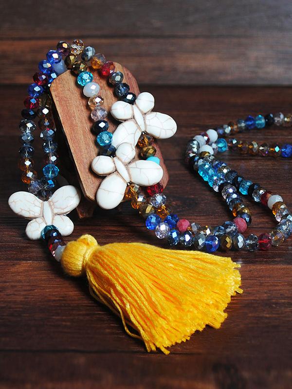 Boho Tassel Handmade Beaded Multicolor Crystal Necklace