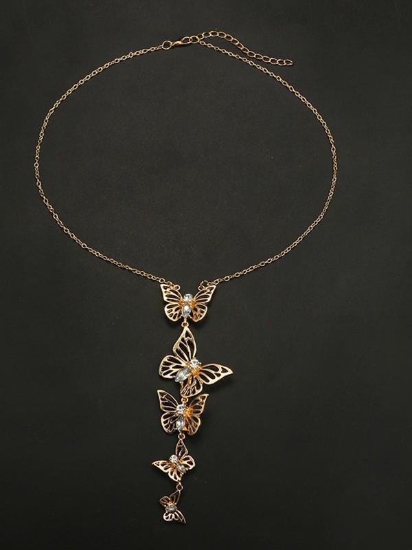 Butterfly Hollow Alloy Diamond Necklace