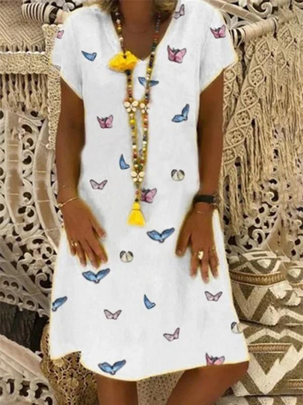 V-neck butterfly print dress
