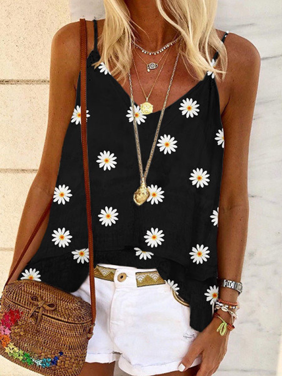 Printed Camisole Ladies Deep V Elegant Top
