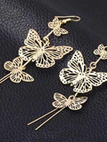 Multilayer hollow butterfly long tassel earrings