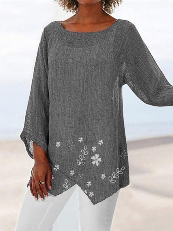 Women's Cotton And Linen Sleeve Round Neck Loose T-Shirt