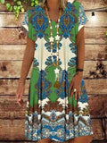 Ladies fashion printed V-neck short sleeve dress