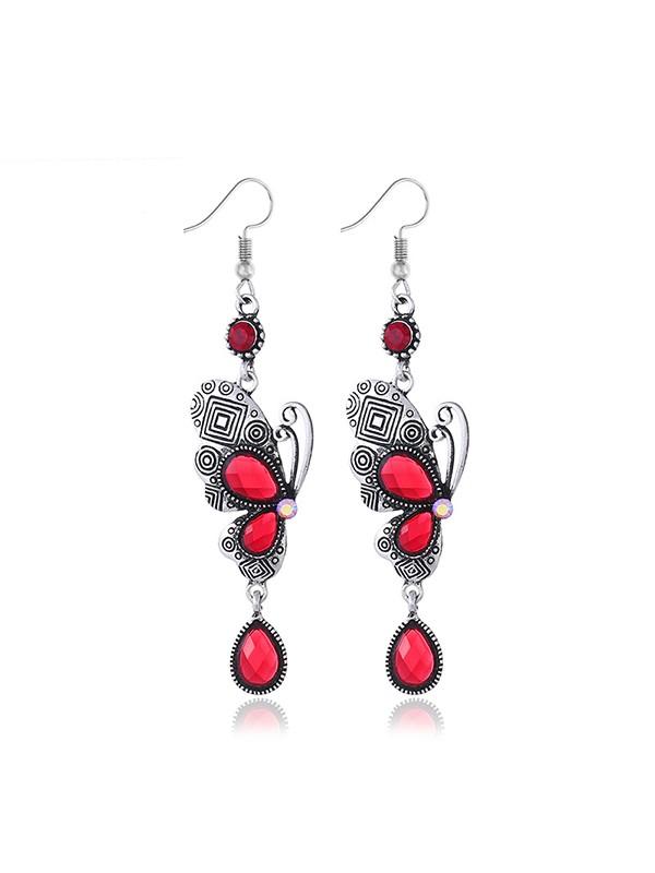 Butterfly crystal tassel earrings