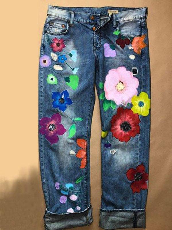 Women's Fashion Print Straight Jeans