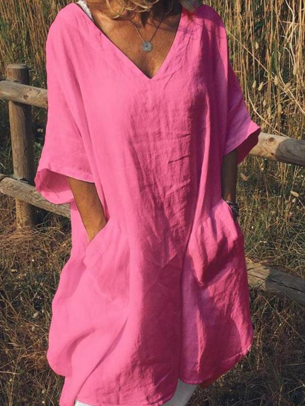 Women's cotton and linen pocket dress