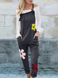 Women's loose solid color printed slimming straight jumpsuit