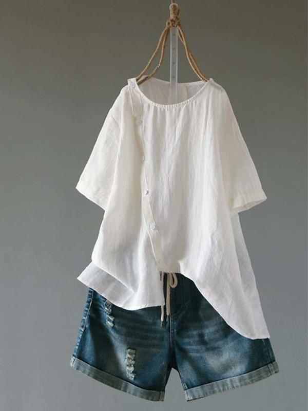 Button cotton irregular shirt